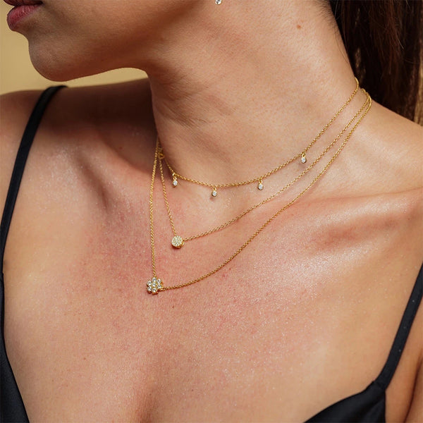 FX0455 925 Sterling Silver Sparkle Flower Necklace