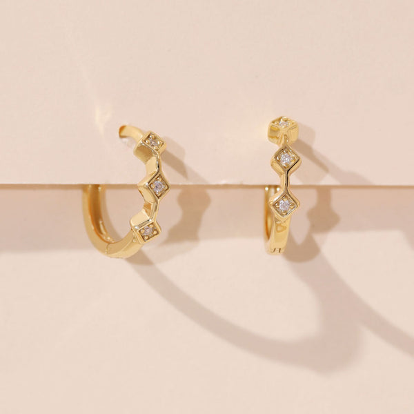 YHE0401 925 Sterling Silver Geometry Cubic Zirconia Hoop Earring