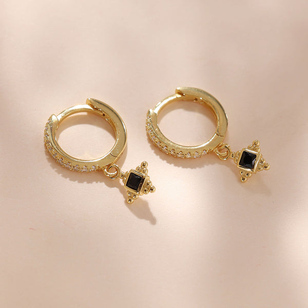 YHE0396 925 Sterling Silver Black Stone Cross Bead Dangle Earring