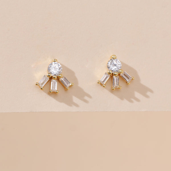 YHE0454 925 Sterling Silver Stacked Ladder Cubic Zirconia Spring Stud Earrings