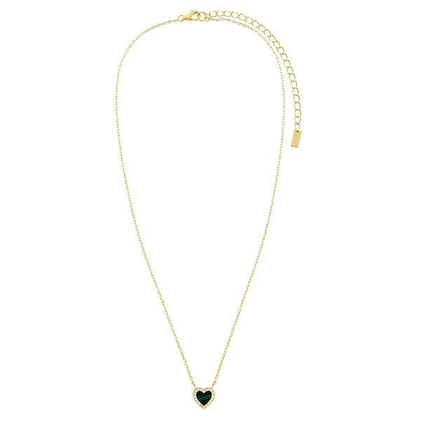 FX0503 925 Sterling Silver Malachite Mini Heart Necklace