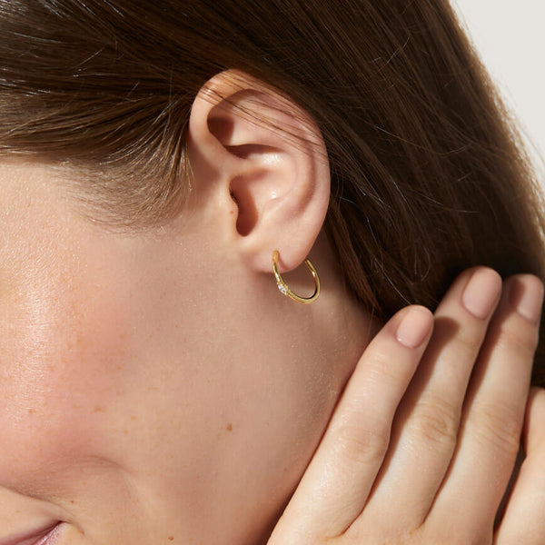 FE1936 925 Sterling Silver Cubic Zirconia Thin Hoop Earrings