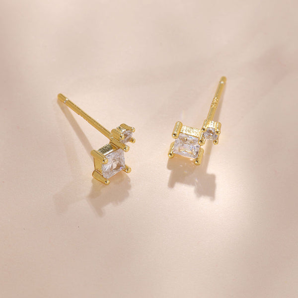 YHE0452 925 Sterling Silver Stacked Cubic Zirconia Trendy Studs