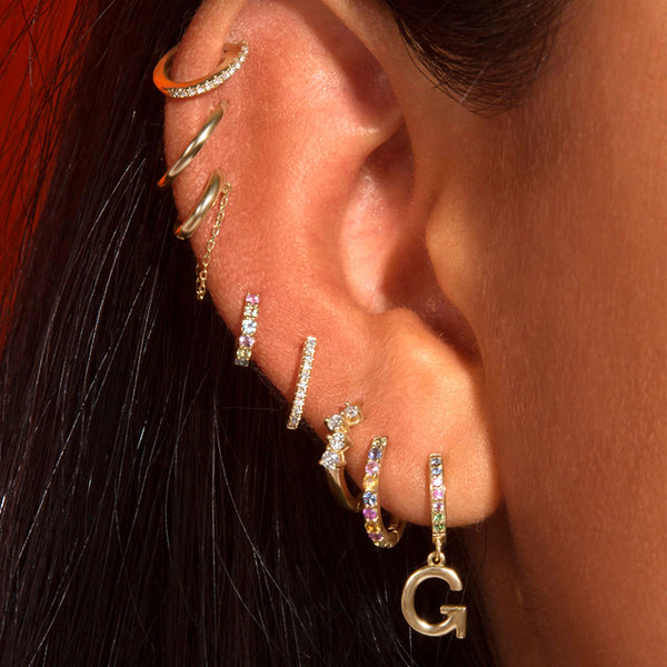 FE1897 925 Sterling Silver Mini Chain Reaction Huggie Hoop Earrings