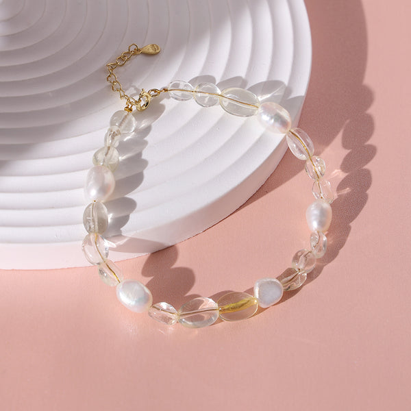 PB0005 925 Sterling Silver Dainty Citrine Freshwater Pearl Bracelet