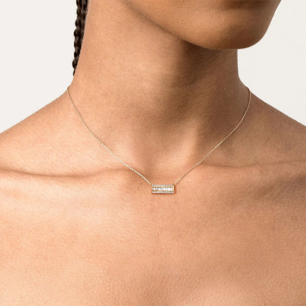 FX0820 925 Sterling Silver Baguette CZ Bar Necklace