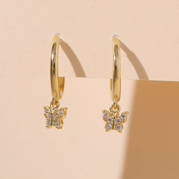 YHE0460 925 Sterling Silver Pave 5A Cubic Zirconia Butterfly Dangle Earrings