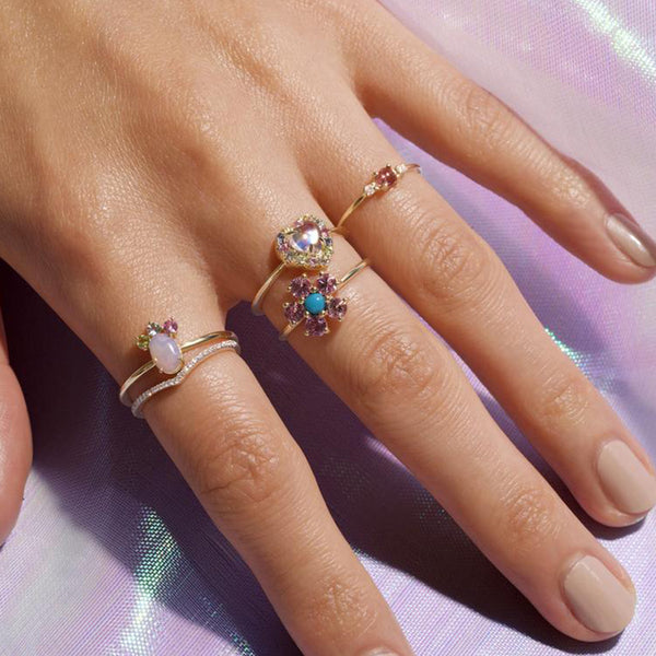 FJ0664 925 Sterling Silver Zircon V Band Ring