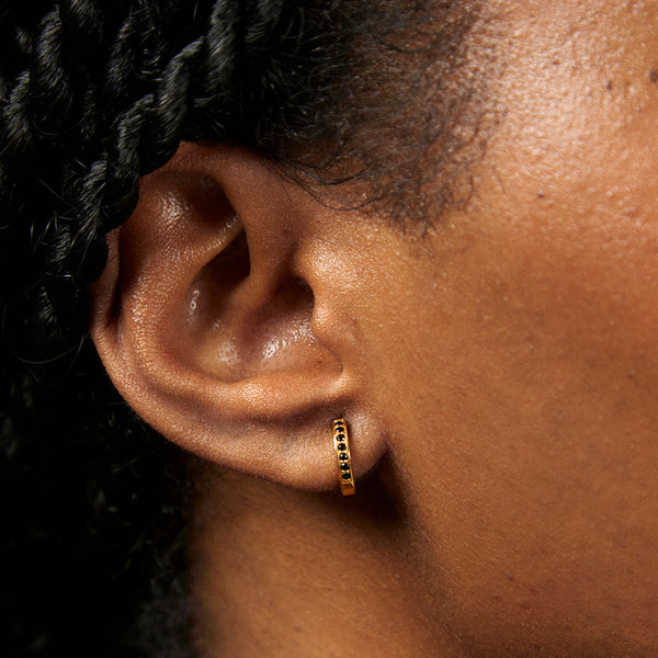 FE1959 925 Sterling Silver Black CZ Mini Women Huggie Earrings