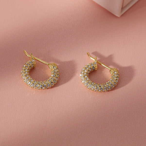 FE1188 925 Sterling Silver Pave Cubic Zirconia Big Chunky Hoop Earrings