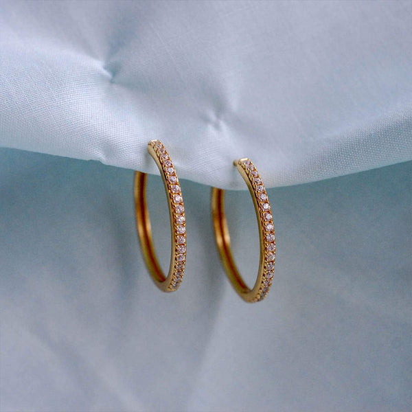 FE0938 925 Sterling Silver Zircon Pave Hoop Earrings