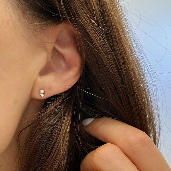 FE1253 925 Sterling Silver Pearl Zircon Stud Earrings