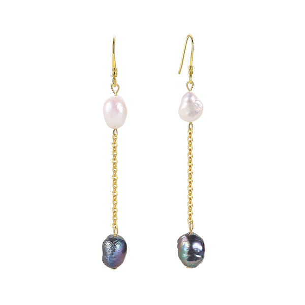 FE1780 925 Sterling Silver Black White Natural Pearl Earring
