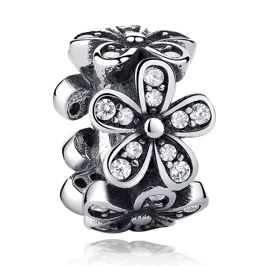 PY1387 925 Sterling Silver Daisy Spacer Charm, Clear CZ