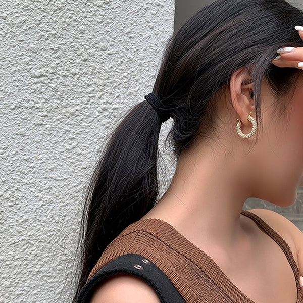 FE1187 925 Sterling Silver Pave Diamond Big Hoops Earrings