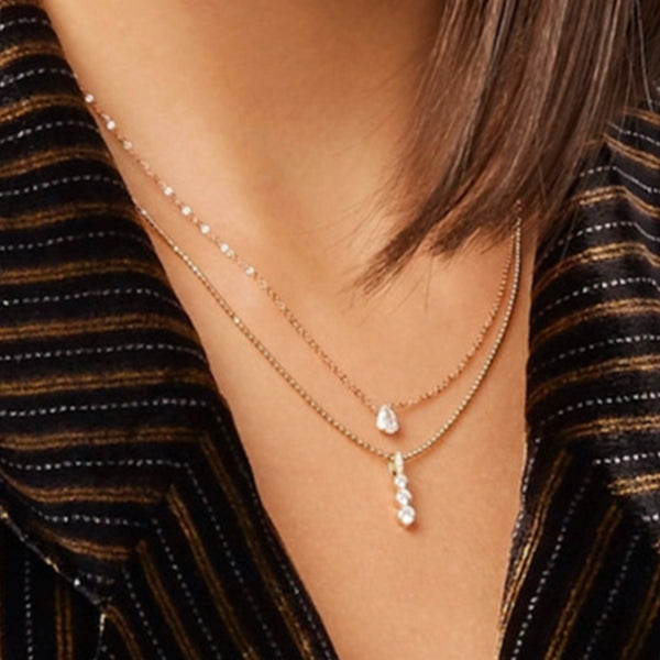 FX0437 925 Sterling Silver Triple Zircon Pendant Necklace