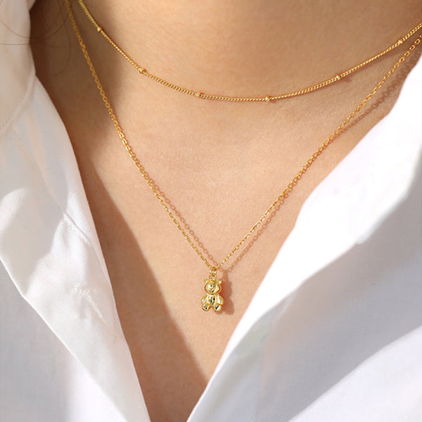 RHX1001 S925 Cute Bear Pendant Necklace