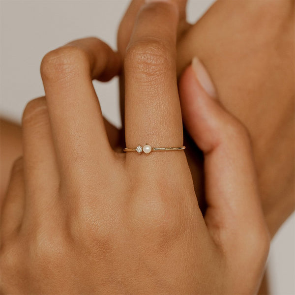 FJ0723 925 Sterling Silver Natural Pearl Cubic Zirconia Ring