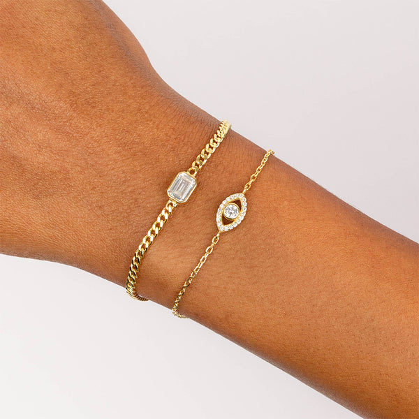 FS0170 925 Sterling Silver Single Zircon Chain Bracelet