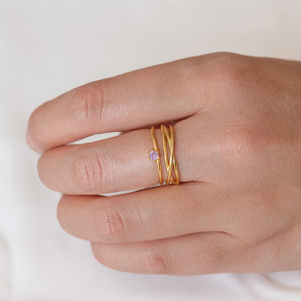 FJ0486 925 Sterling Silver Purple Zircon Multi Layer Ring