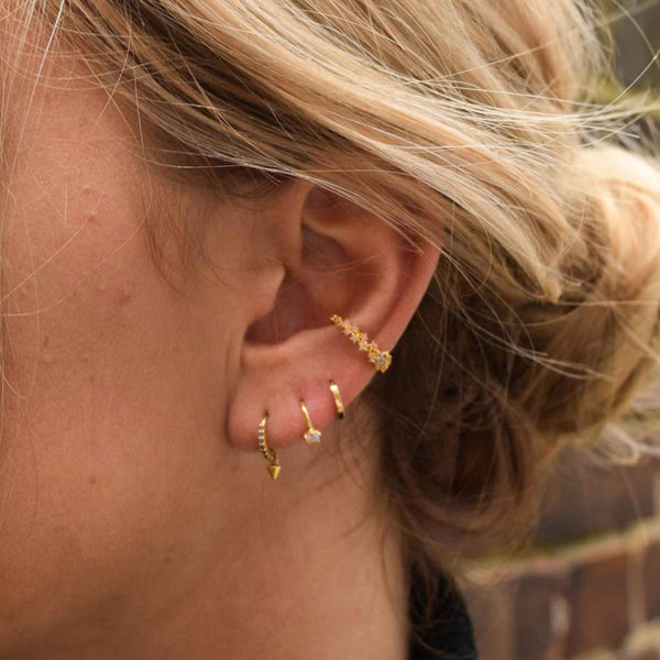 FE1042 925 Sterling Silver Simple Stone Huggie Earrings