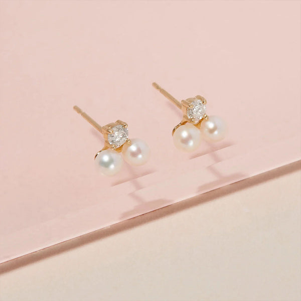 PE0006 925 Sterling Silver Trio Freshwater Pearl CZ Stud Earrings