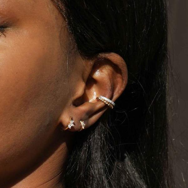 FE1416 925 Sterling Silver Fan Gold Hoop Earrings