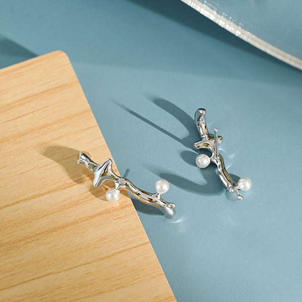 RHE1100 925 Sterling Silver Irregular Bar Single Pearl Stud For Women