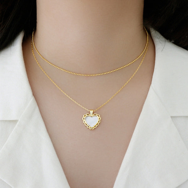 RHX1015 925 Sterling Silver Mother Of Pearl Heart Necklace