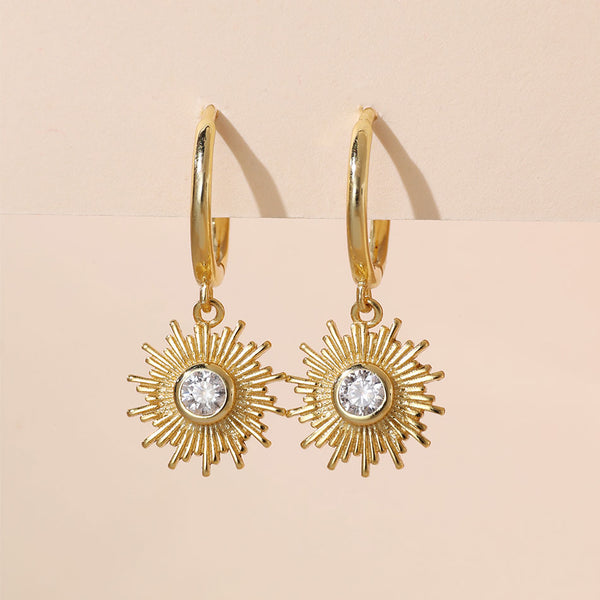 YHE0344 925 Sterling Silver Bohemian Irregular Sunburst CZ Earring