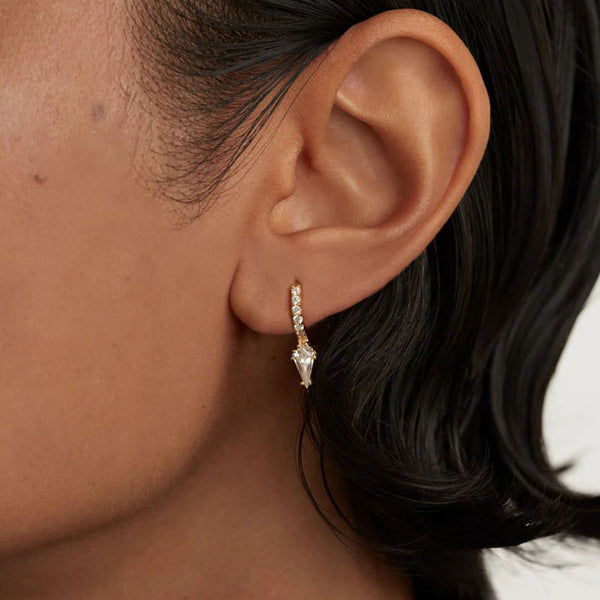 FE1896 925 Sterling Silver Dainty Cubic Zirconia Drop Hoop Earrings