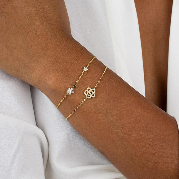 FS0164 925 Sterling Silver Tiny CZ Butterfly x Flower Bracelet