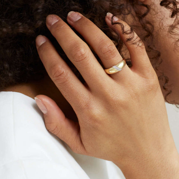 FJ0501 925 Sterling Silver Zirconia Dome Band Ring