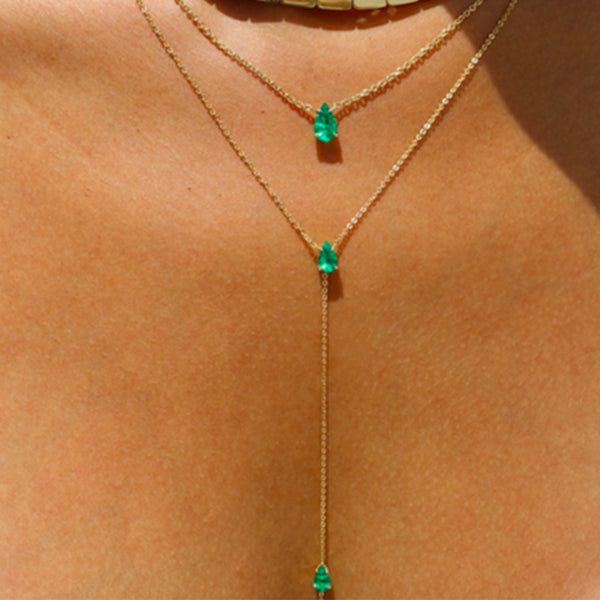 FX0436 925 Sterling Silver Green Zircon Lariat Necklace