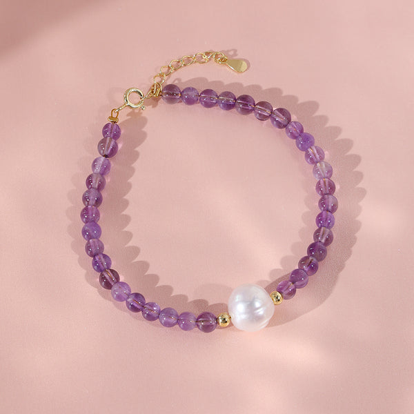 PB0024 925 Sterling Silver Pearl And Light Amethyst Bracelets