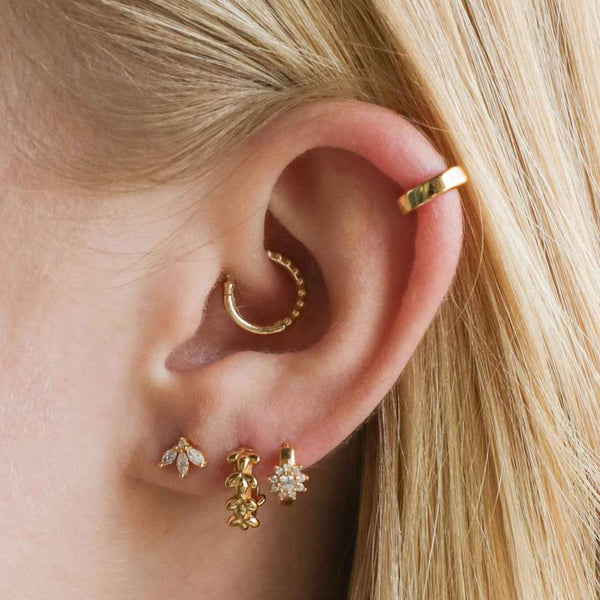 FE1159 925 Sterling Silver Flower Zircon Hoop Earrings