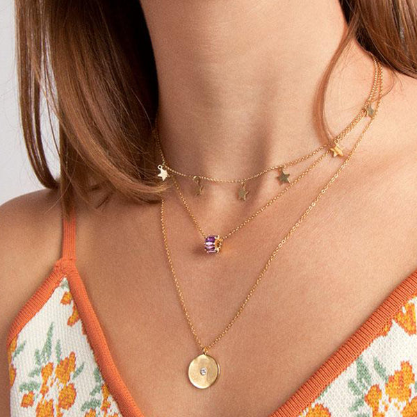 FX0522 925 Sterling Silver Purple Zircon Necklace