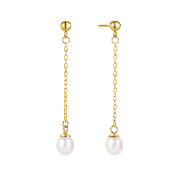 FE1781 925 Sterling Silver Freshwater Pearl Long Chain Stud Earring
