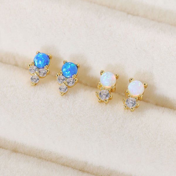 YHE0385 925 Sterling Silver Blue Opal & CZ Trendy Stud For Women