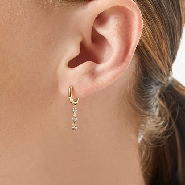 FE1893 925 Sterling Silver Bezel Tiro Cubic Zirconia Dangle Earring