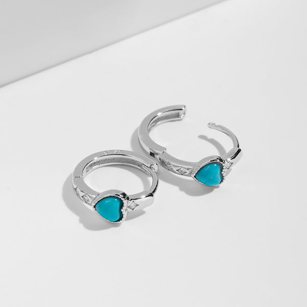 FE1826 Sweet Heart Turquoise CZ Hoop Earring