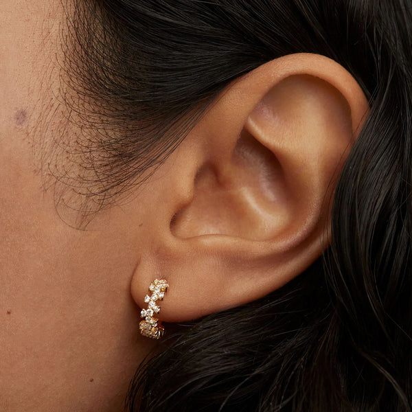 FE1940 925 Sterling Silver Pave Cubic Zirconia Hoop Earrings