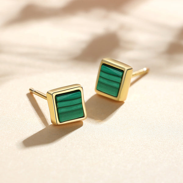 FE0918 925 Sterling Silver Malachite Stud Earrings