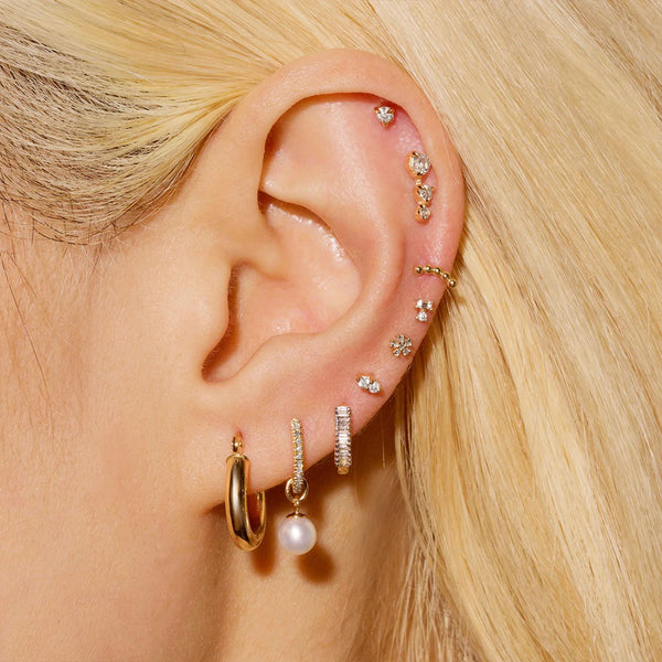 FE1915 925 Sterling Silver Baguette Cubic Zirconia Huggie Hoop Earrings