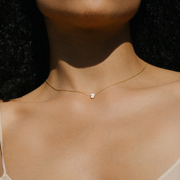 FX0707 925 Sterling Silver Stacked Baguette Cubic Zirconia Necklace