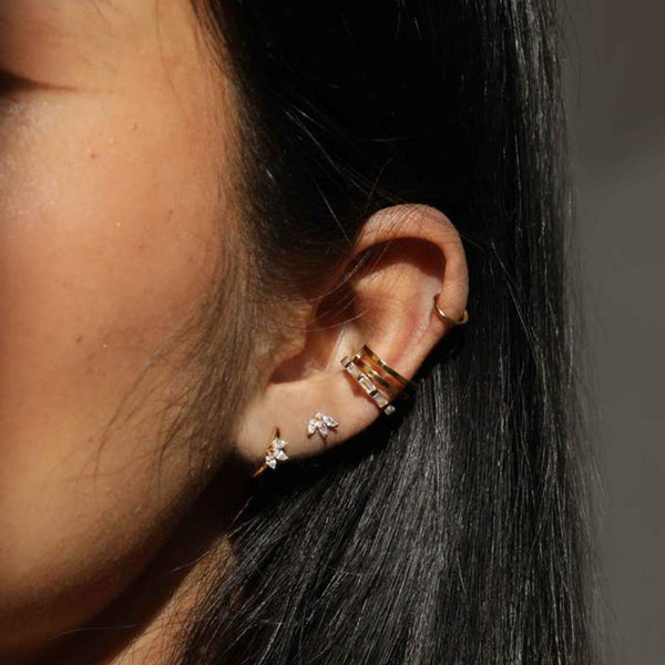 FE1416 925 Sterling Silver Fan Gold Hoop Earrings