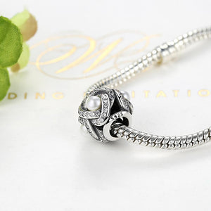 PY1442 925 Sterling Silver Love Knots Charm with Pearl