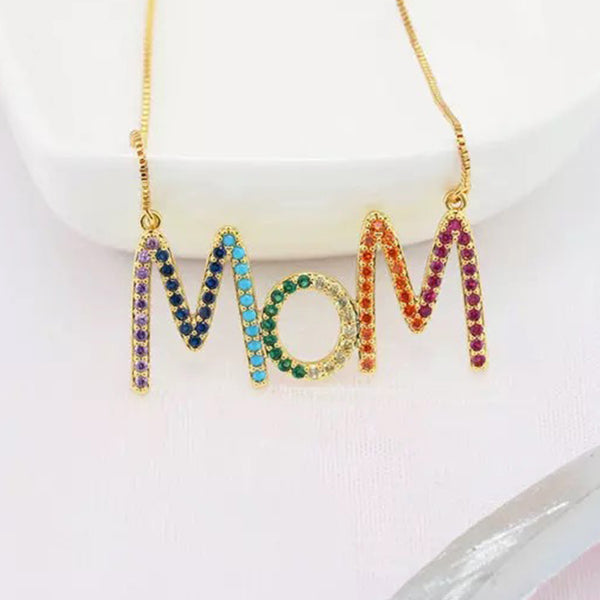 FX0495 925 Sterling Silver Rainbow Zircon Mom Necklace