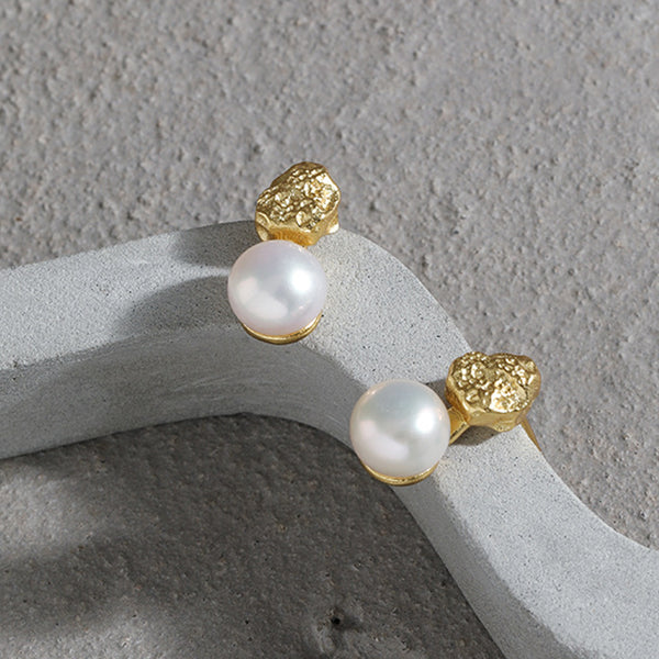 RHE1018 925 Sterling Silver Round Single Pearl Texture Stud