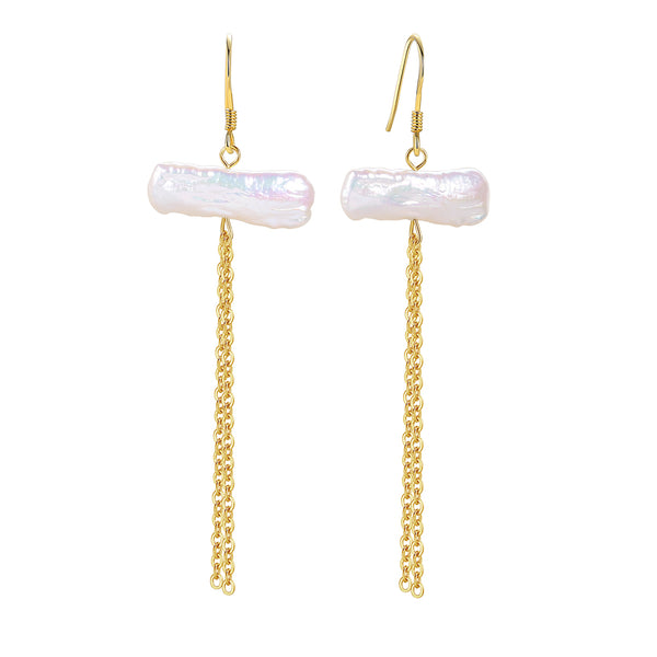 FE1778 925 Sterling Silver Freshwater Pearl Tassel Dangle Earring